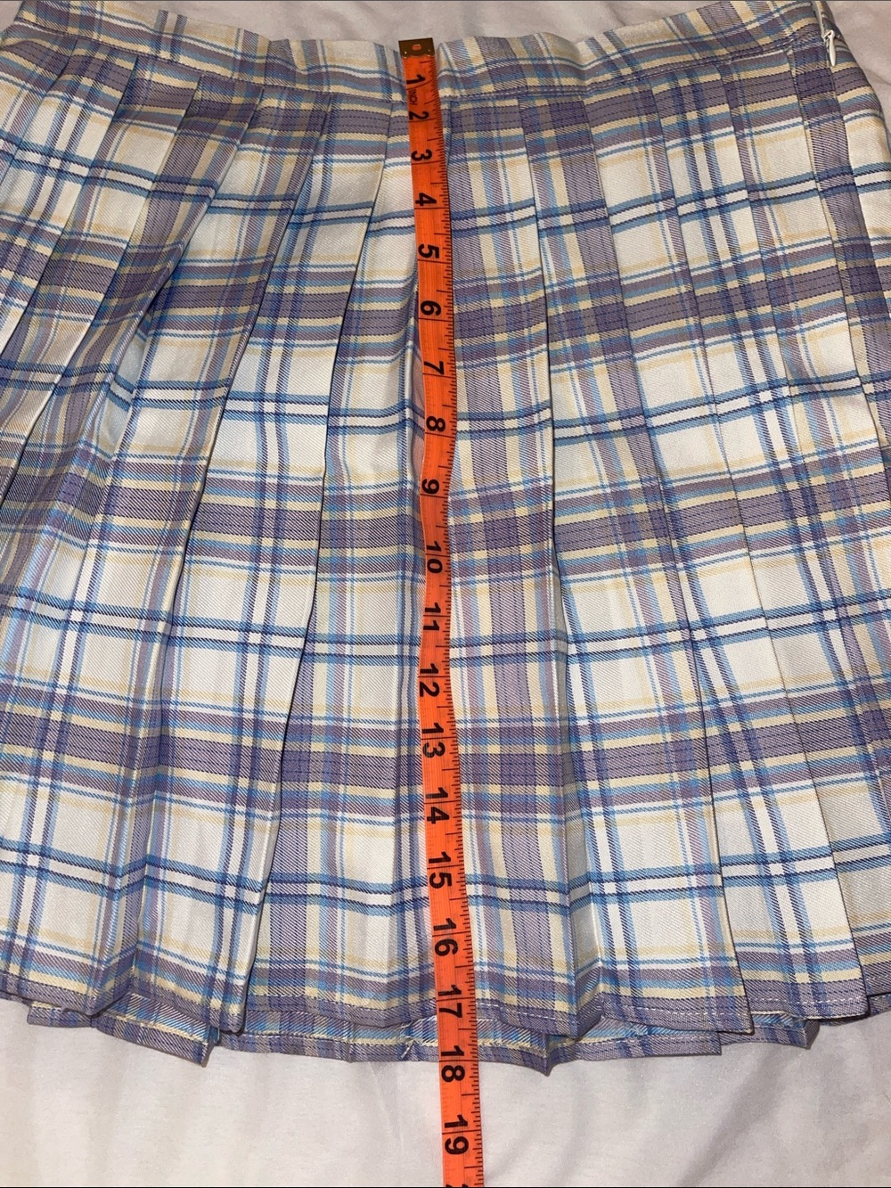 Pleated Mini Skirt in White with Purple and Blue Plaid - Picture 6 of 6